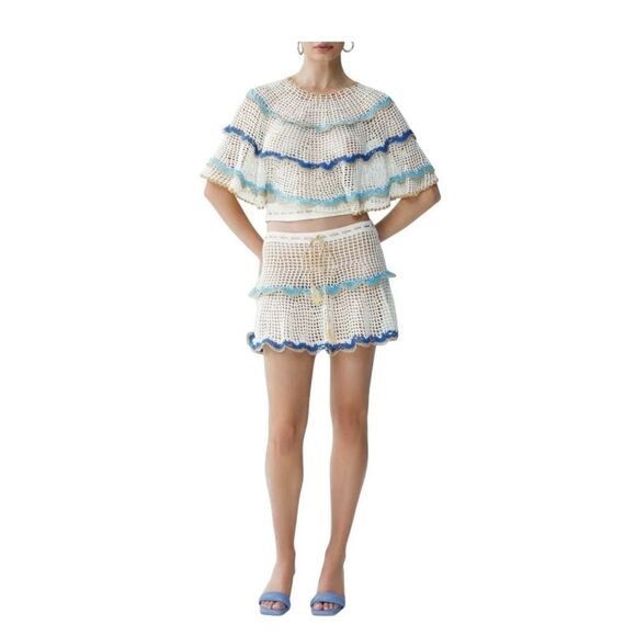 My Beachy Side Rima Scalloped Crop Top NWOT XS Crochet Malibu Blue - Picture 1 of 6